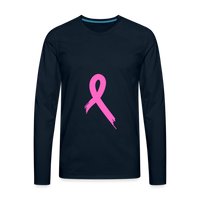 Cancer Pink Ribbon Tee (Survivor on Back) Premium Long Sleeve T-Shirt - deep navy
